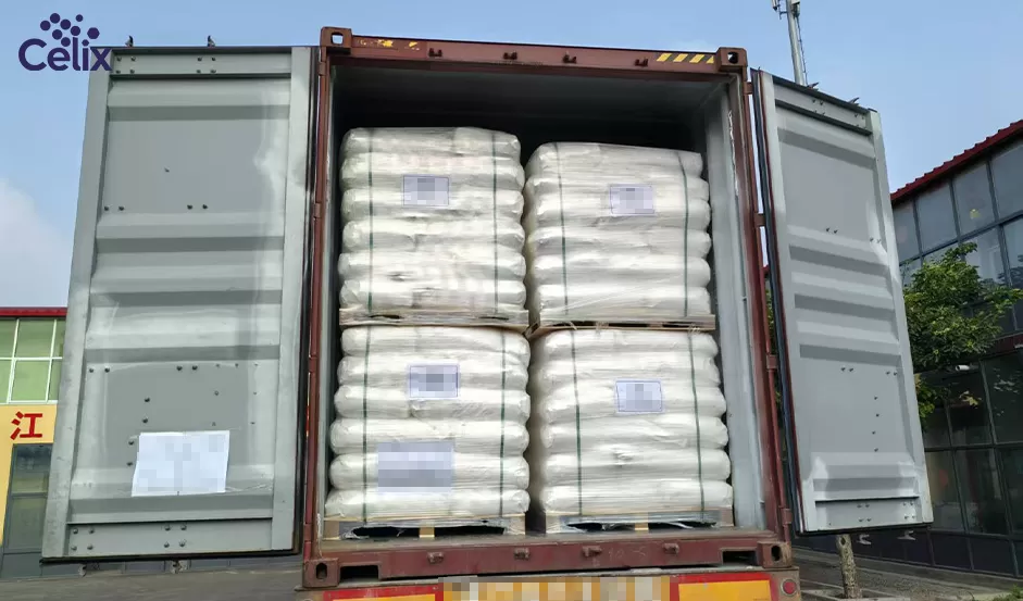 El equipo de logística de Celix Cellulose realizando inspecciones finales de calidad en HPMC paletizado para exportación global.